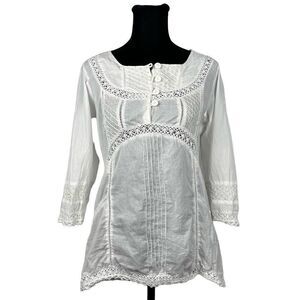 Lord & Taylor White Beaded Lace Cotton Blouse - Women’s S